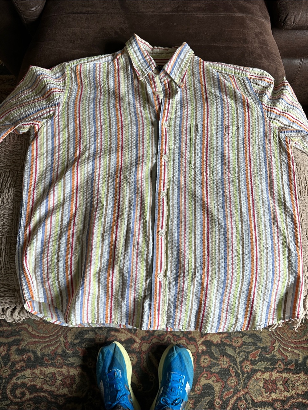 Lands' End Men's Multicolor Vertical Stripe Button-Down Shirt